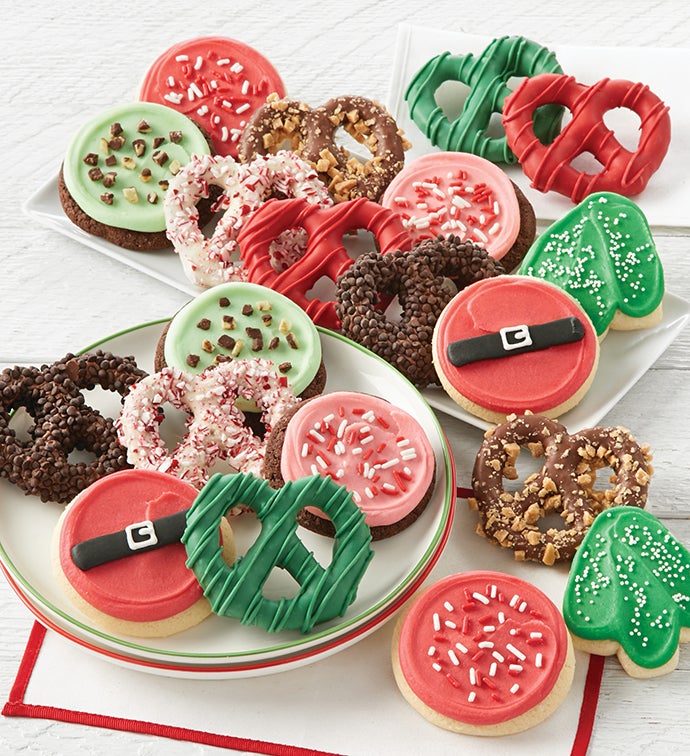 Buttercream Frosted Holiday Cookies and Gourmet Pretzels