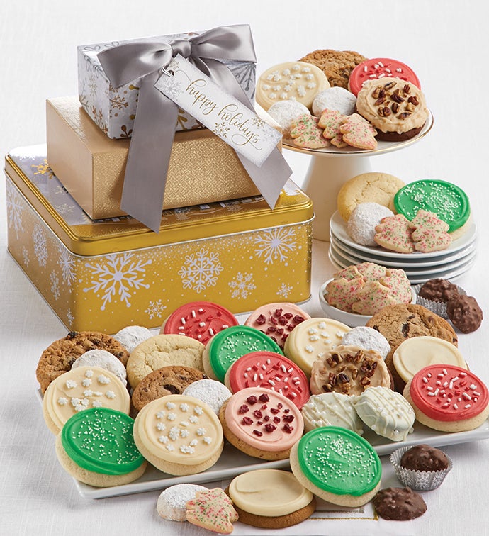 Happy Holidays Sparkling Gift Tin Tower