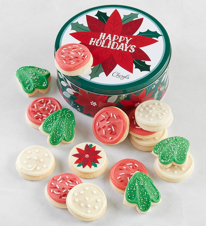 Traditional Happy Holidays Gift Tin Frosted Sugar Cookies