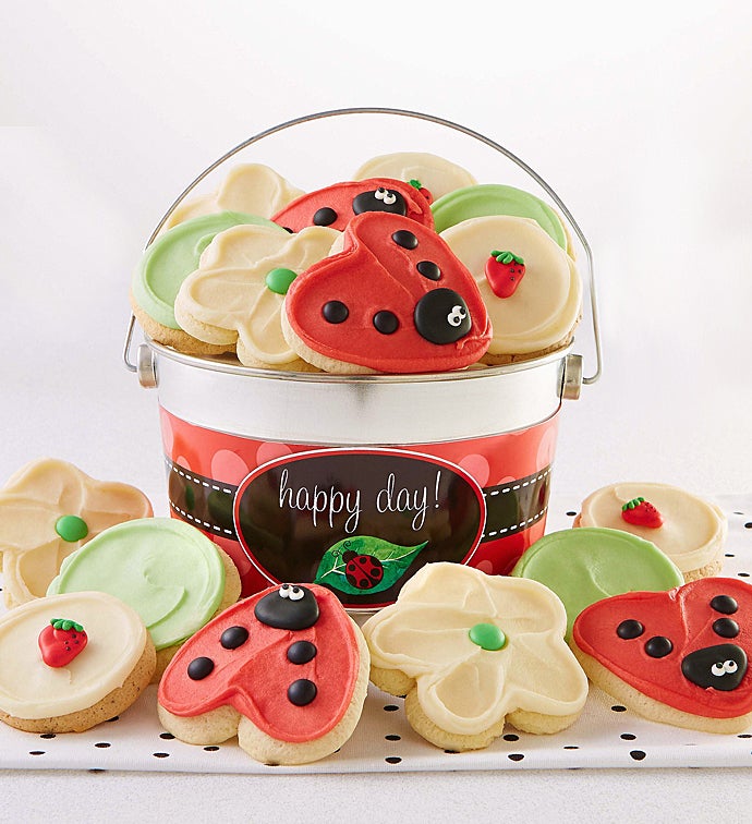 Lady Bug Buttercream Frosted Cookie Pail