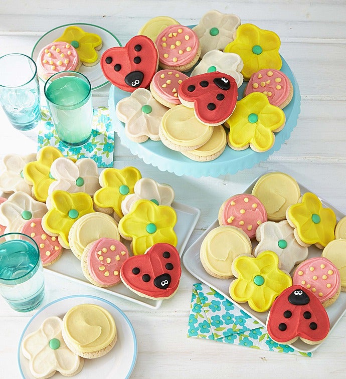 Buttercream Frosted Flower and Ladybug Cookies