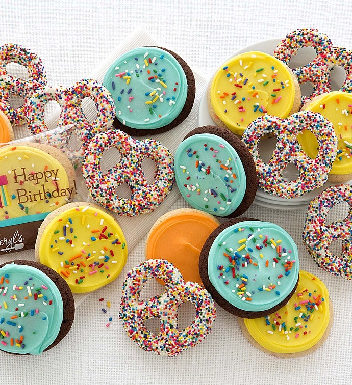 Buttercream Frosted Birthday Cookies and Pretzels