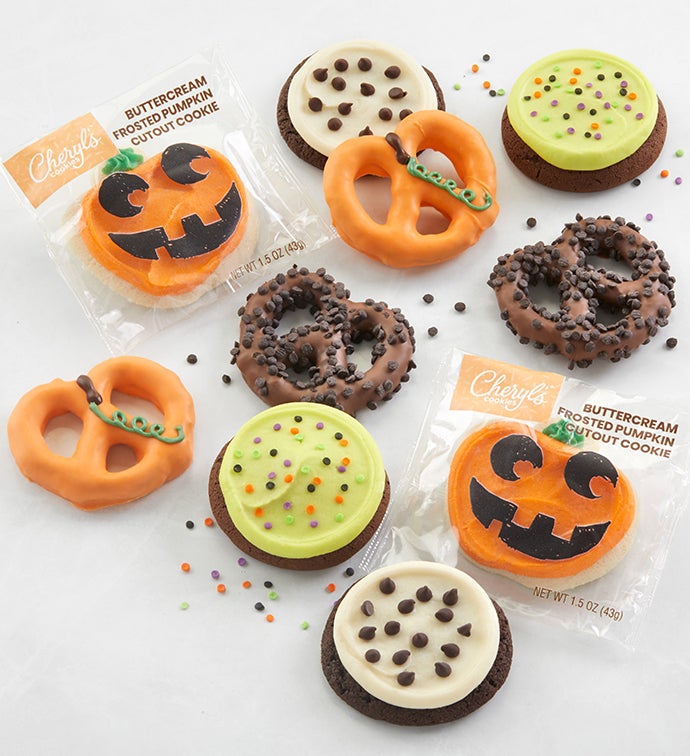 Halloween Buttercream-Frosted Cookies & Pretzels