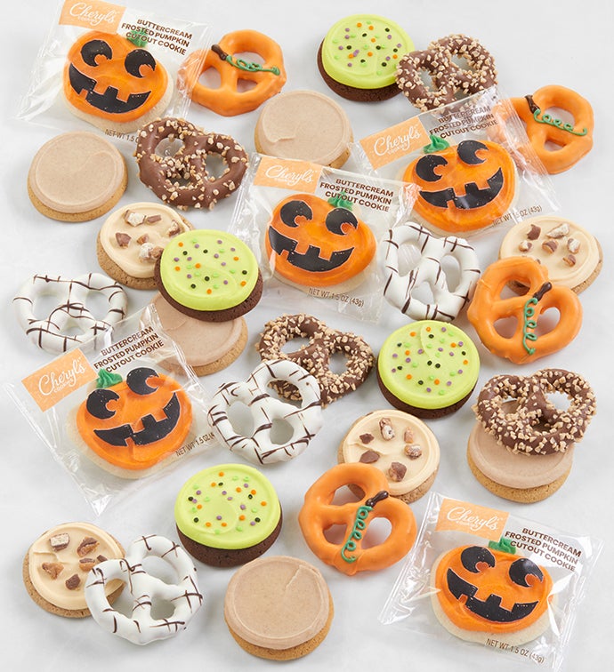 Halloween Buttercream-Frosted Cookies & Pretzels