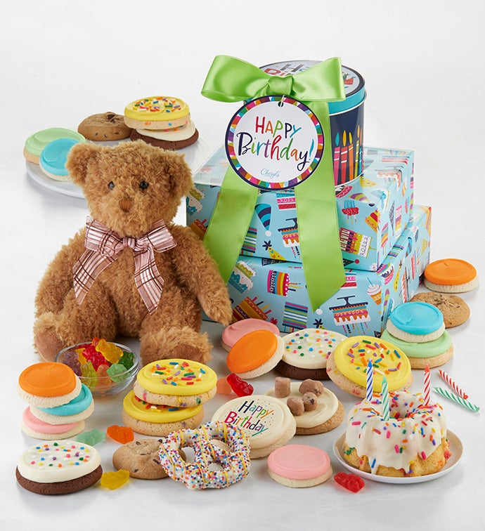 Birthday Gift Tower with Mini Cake & Plush