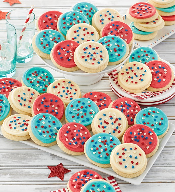 Buttercream Frosted Red White and Blue Cut Out Cookies
