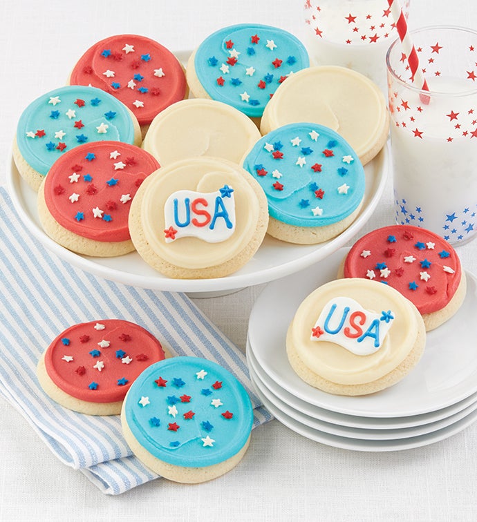 Buttercream Frosted Red White and Blue Cut Out Cookies