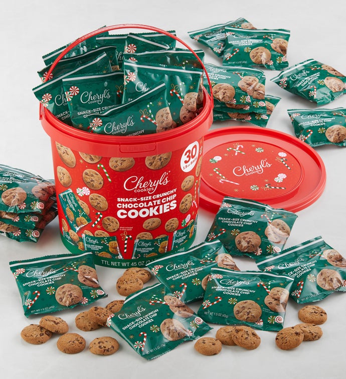 Holiday Crunchy Chocolate Chip Cookie Bags 30 Pack Pail