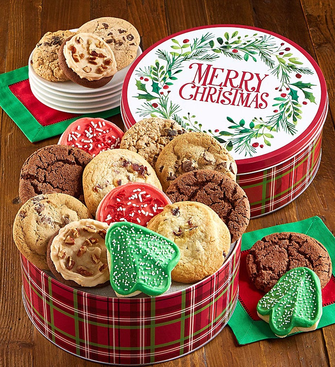 Merry Christmas Gift Tin Holiday Cookie Assortment