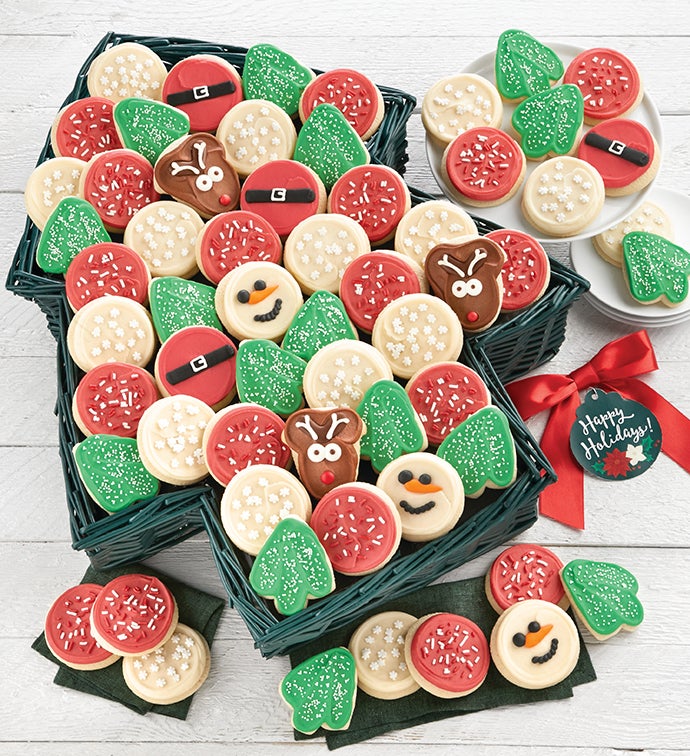 Buttercream Frosted Holiday Tree Shaped Cookie Basket