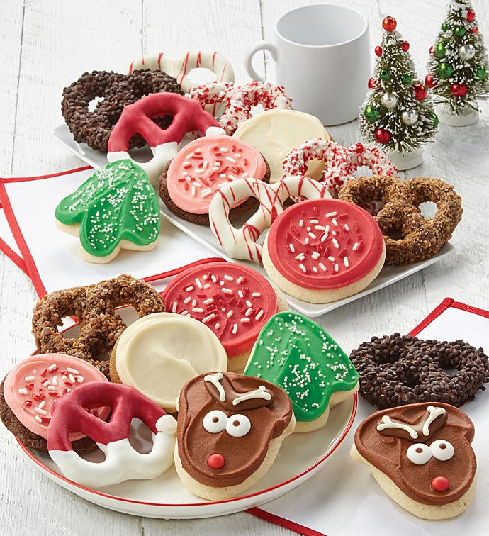 Buttercream Frosted Holiday Cookies and Gourmet Pretzels