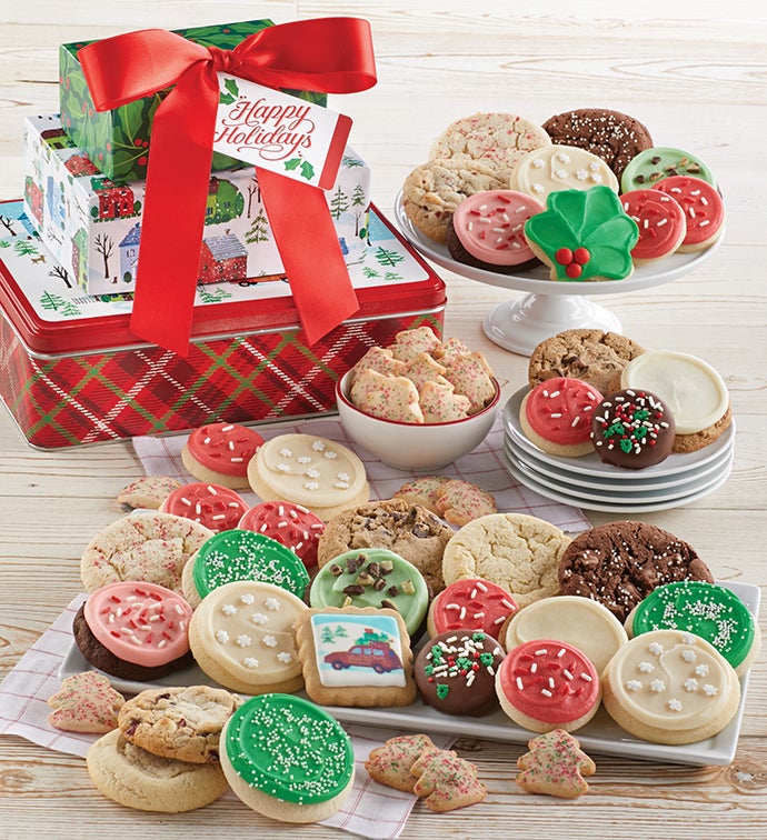 Traditional Gift Tin Tower   Happy Holidays