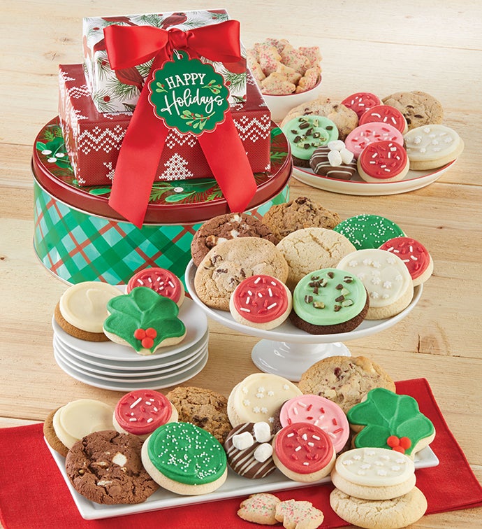Happy Holidays Traditional Gift Tin Tower