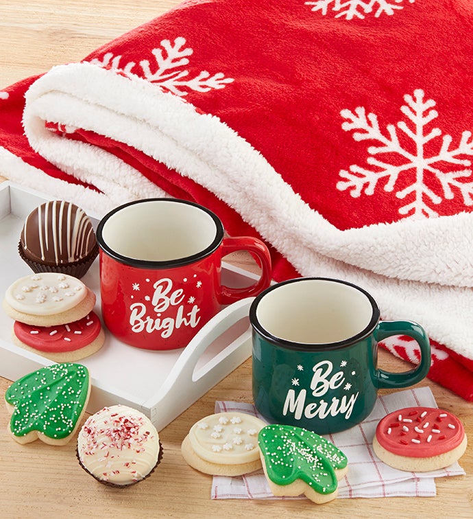 Holiday Mug, Blanket, Cocoa and Cookie Gift Set