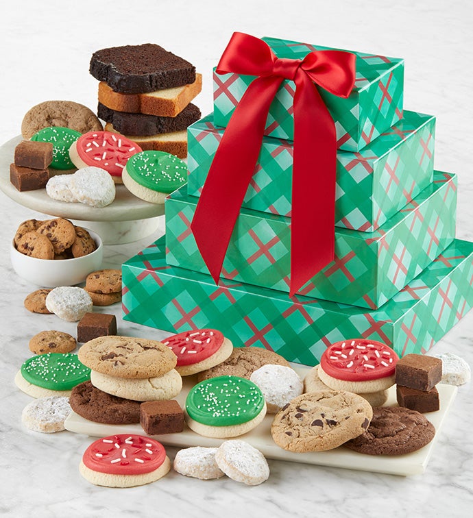 Holiday Plaid Bakery Gift Tower