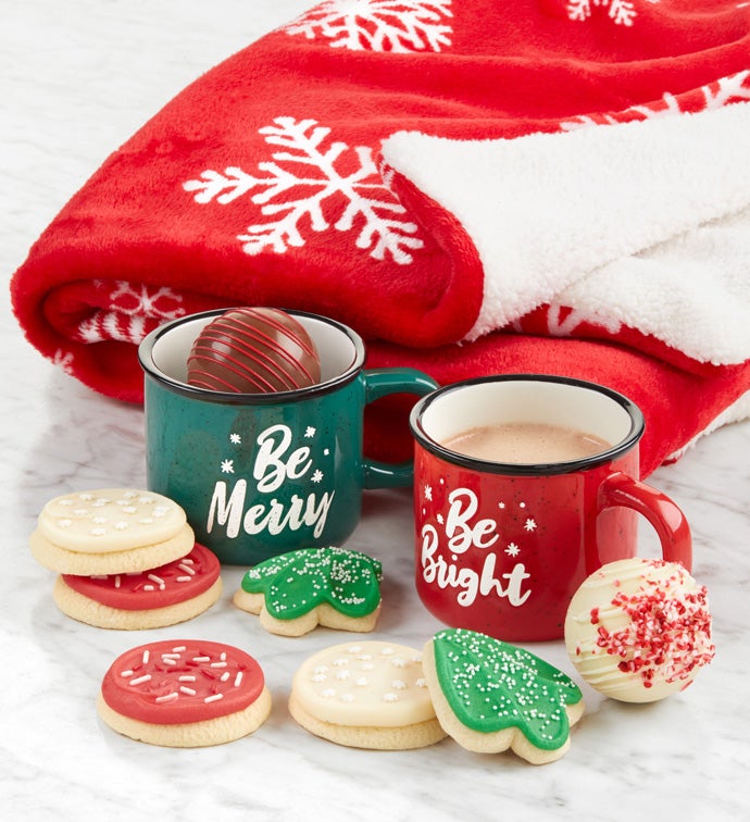 Holiday Mug, Blanket, Cocoa, and Cookie Gift Set
