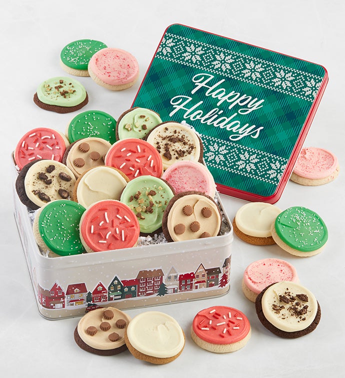 Happy Holidays Frosted Cookie Gift Tin