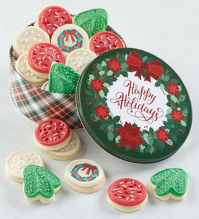 Traditional Happy Holidays Gift Tin - Buttercream-Frosted Sugar Cookies