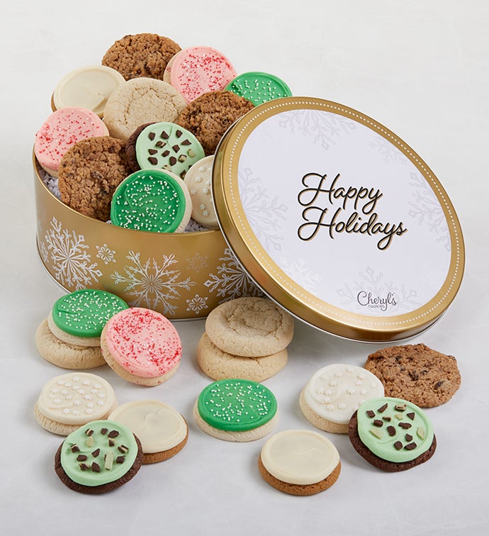 Sparkling Happy Holidays Gift Tin   Assorted Cookies