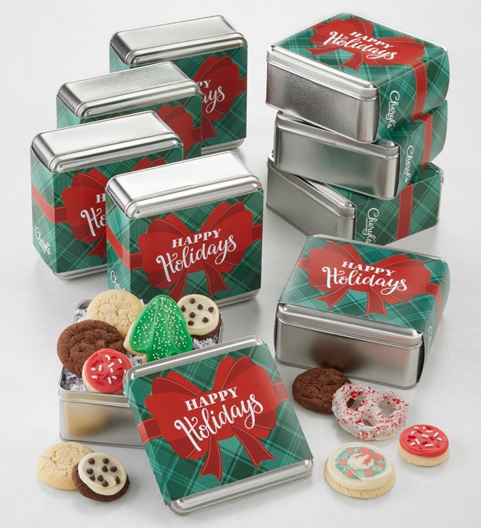 Holiday Bow Mini Treats Gift Tin   Set of 9