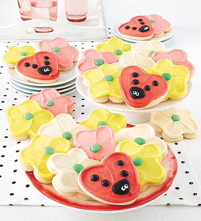 Buttercream Frosted Ladybug and Flower Cutout Cookies