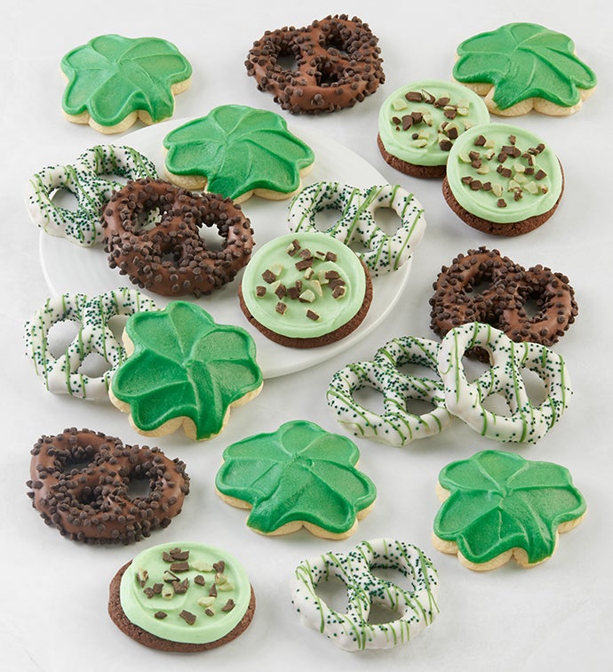 Buttercream Frosted St. Patrick's Day Cookies and Pretzels