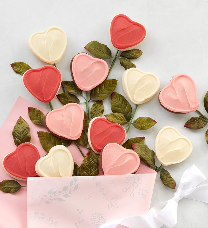 Cookie Flowers® Long stem Buttercream Frosted Sugar Cookies - valentine cookies